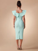 New Elegant Off Shoulder Ruffle Midi Bandage Dress, ibuyxi.com