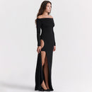 Hollow Out Slash Neck Split Off-Shoulder Full Sleeve Bodycon Maxi Dress, ibuyxi.com