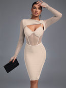 Purple Mesh Long Sleeve Bandage Dress, ibuyxi.com
