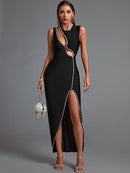 Black Bodycon Crystal Bandage Outfit, ibuyxi.com