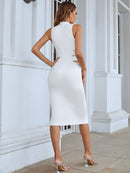 Solid White Midi Bandage Bodycon Dress, IBUYXI.COM