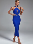 Blue Crystal Cut Out Bandage Outfit Runway, ibuyxi.com