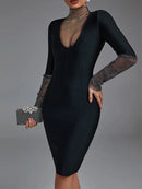 Black Long Sleeve Bandage Bodycon Dress, ibuyxi.com
