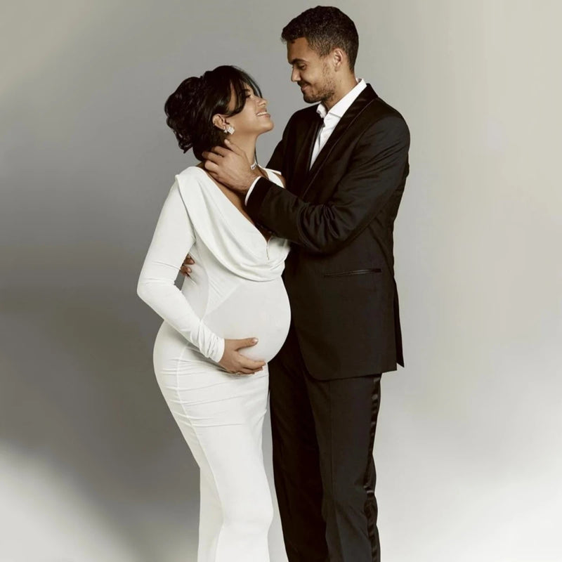 Draped Neck Maternity Bodycon Maxi Dress