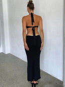 Halter V Neck Sleeveless Maxi Perfect Outfit - view 4