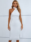 Halter Backless Draped Midi Bodycon Dress, iBuyxi.com