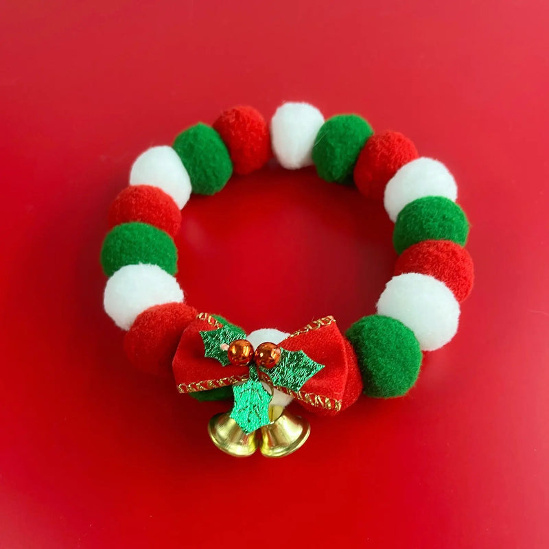 Holiday Pom Pom Bell Charm Pet Collar