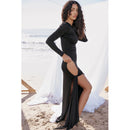 Hollow Out Slash Neck Split Off-Shoulder Full Sleeve Bodycon Maxi Dress, ibuyxi.com