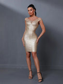 Luxury Gold Metallic Mini Bodycon Dress, iBuyxi.com