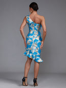 One Shoulder Blue Jacquard Mermaid Dress, ibuyxi.com