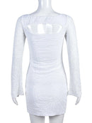 Articat Sexy Hollow Out Mesh Women Dress White Long Sleeve See Through Dress Femme Autumn Skinny Elegant Party Clubwear Vestidos, ibuyxi.com