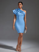 Elegant Blue Ruffle One Shoulder Bodycon Dress, ibuyxi.com
