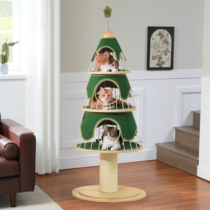 Three Tier Holiday Pine Cat Tree