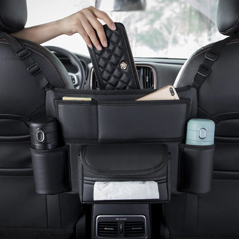 Car Seat Middle Hanger Storage Bag Luxury Auto Handbag Leather  Holder Between Seats Tissue Water Cup Pockets Stowing Tidying, ibuyxi.com