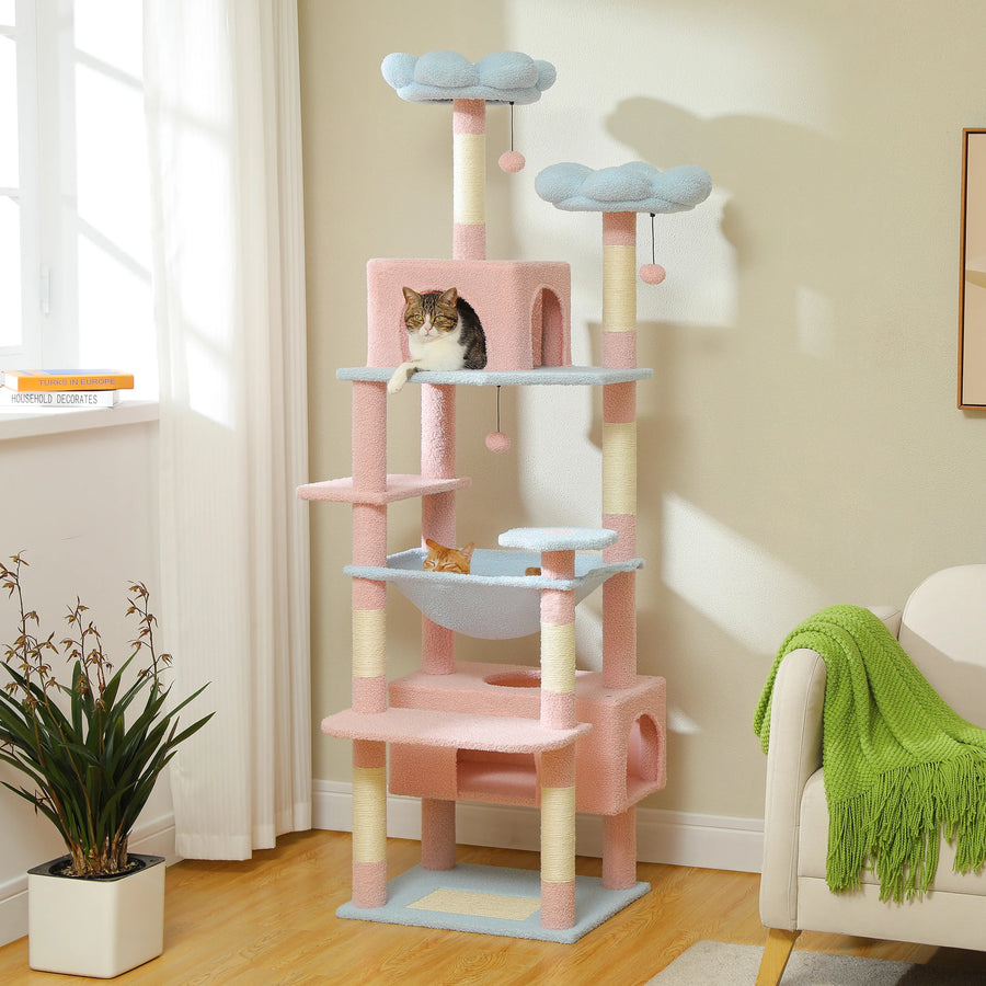 Pastel Flower Cushion Multi-Level Cat Tower