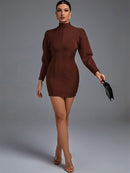 High Neck Long Sleeve Bodycon Mini Dress, ibuyxi.com