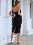 Elegant Black Sequin One Shoulder Midi Dress, ibuyxi.com