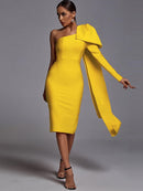 Yellow Long Sleeve Bowknot Bandage Dress, ibuyxi.com