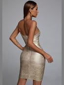 Elegant Metallic One Shoulder Mini Dress, ibuyxi.com