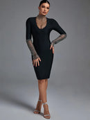 Black Long Sleeve Bandage Bodycon Dress, ibuyxi.com