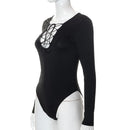 Long Sleeve Slim V-Neck Bandage Bodysuit, ibuyxi.com