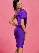 Purple Ruffle One Shoulder Bandage Party Dress