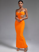 Orange Strapless Maxi Backless Bodycon Outfit, ibuyxi.com