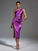 Elegant Purple One Shoulder Midi Outfit, ibuyxi.com