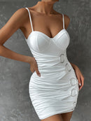 Ruched Push Up Spaghetti Strap Bodycon Mini Dress, ibuyxi.com