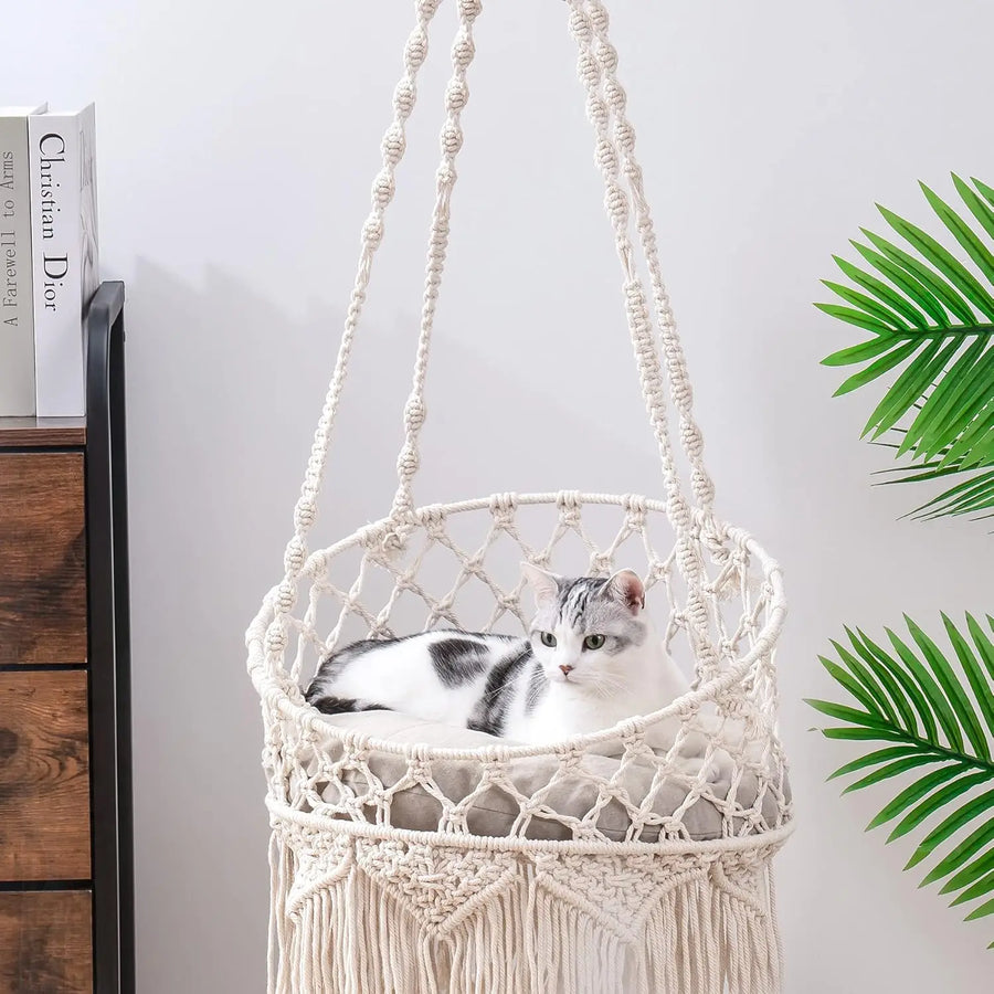 Boho Macrame Cat Hammock Hanging Bed