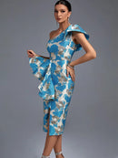 Elegant Blue One Shoulder Midi Bodycon Dress, ibuyxi.com