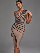 High Quality Brown One Shoulder Bandage Dress, iBuyxi.com