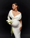 Draped Neck Maternity Bodycon Maxi Dress