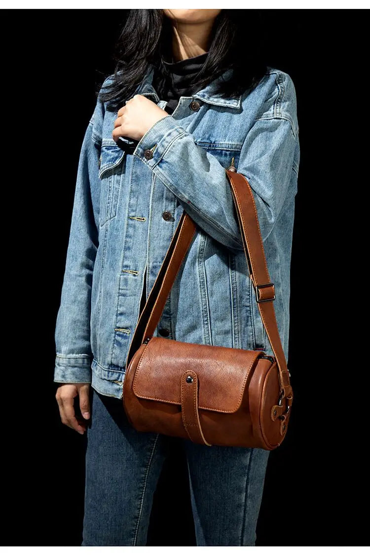 Round Vintage Leather Satchel