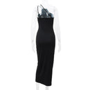 Black Floral Applique Maxi Dress With Sleeveless Design - view 6