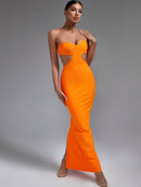 Orange Strapless Maxi Backless Bodycon Outfit, ibuyxi.com