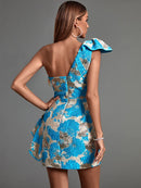 Jacquard Ruffle Evening Party Dress