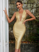 Mesh Gold Silver and Blue Midi Bodycon Dress, ibuyxi.com