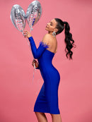 Blue Feather Off Shoulder Bandage Dress, ibuyxi.com