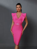 Elegant Bodycon Ruffle Pink Bodycon Dress, ibuyxi.com