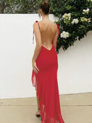 Mozision Elegant Red Ruffles Split Maxi Dress, ibuyxi.com