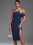 Blue Beaded One Shoulder Bodycon Outfit, ibuyxi.com