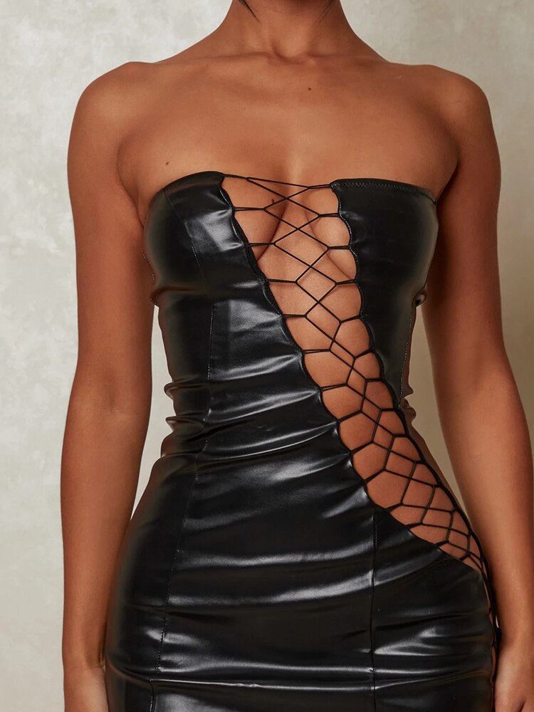 PU Leather Strapless And Backless Mini Dress, iBuyxi.com