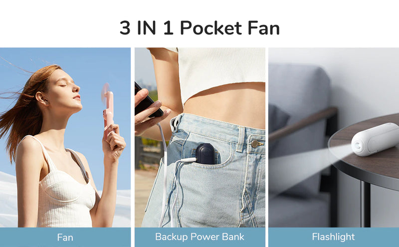 Portable Fan Mini Handheld Fan USB 4800mAh Recharge Hand Held Small Pocket Fan with Power Bank Flashlight Feature, ibuyxi.com