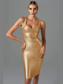 Elegant Sleeveless Bronze Midi Bodycon Dress, iBuyxi.com