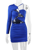 Conventional Sleeve One Shoulder Backless Mini Dress, ibuyxi.com
