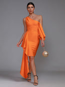 Bodycon Ruffle One Shoulder Orange Bandage Dress, ibuyxi.com
