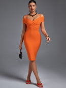 Elegant Orange Off Shoulder Midi Outfit, ibuyxi.com