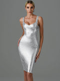 Elegant Sleeveless Bronze Midi Bodycon Dress, iBuyxi.com