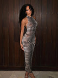 Zebra Stripe Bodycon Maxi Dress